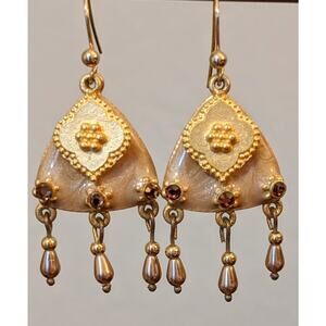 French Wire Enamel Rhinestone Bead Dangle Earrings